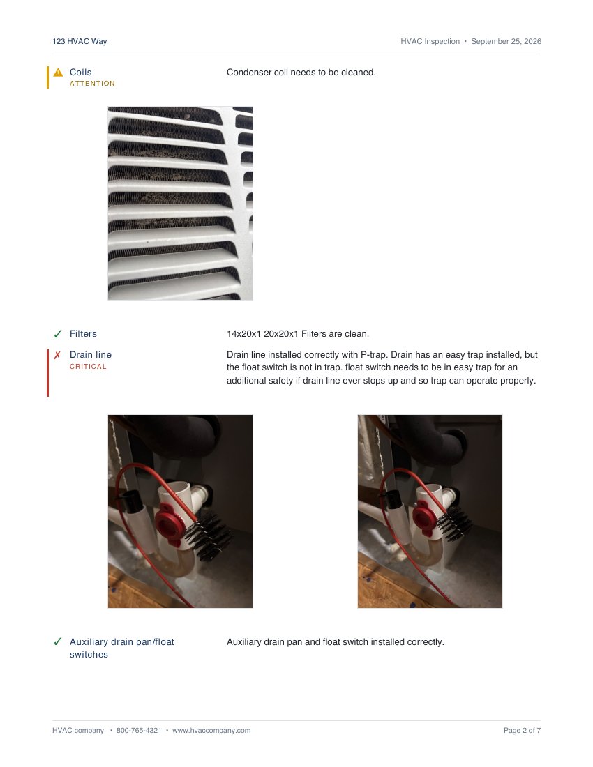 Example HVAC inspection report, page 2 of 7