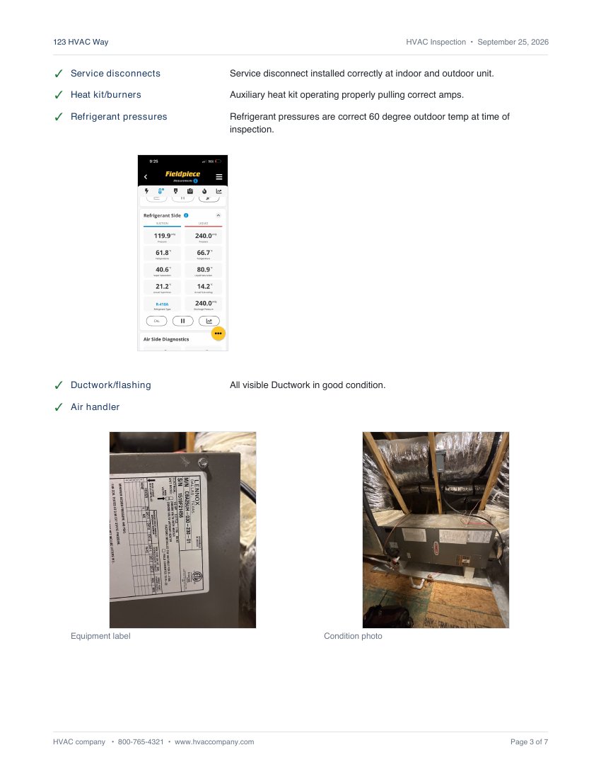 Example HVAC inspection report, page 3 of 7