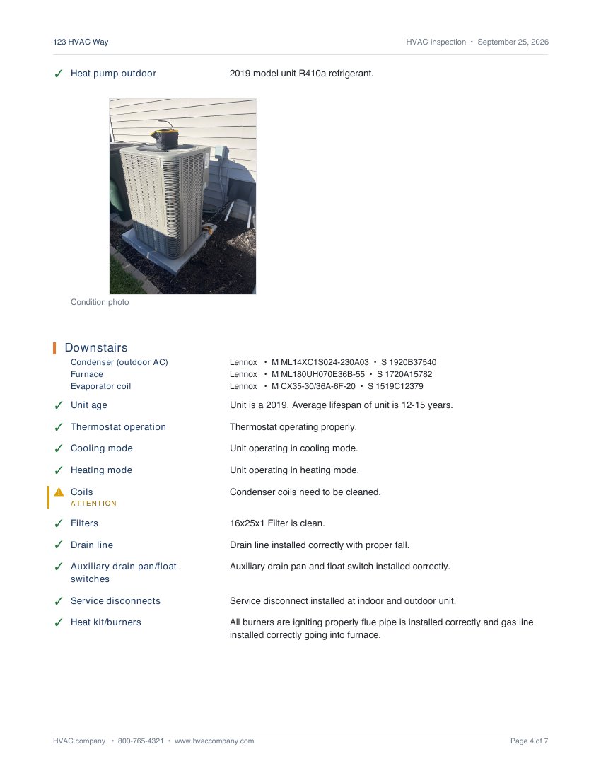 Example HVAC inspection report, page 4 of 7