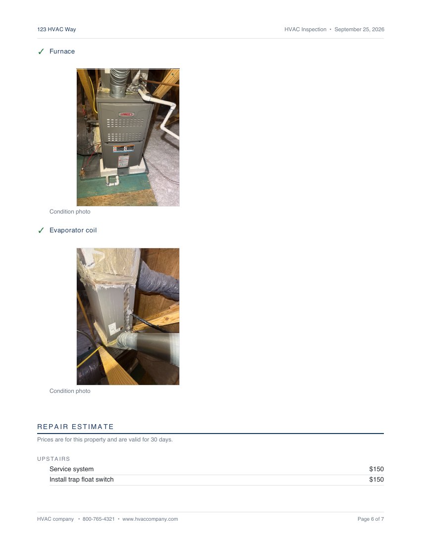 Example HVAC inspection report, page 6 of 7