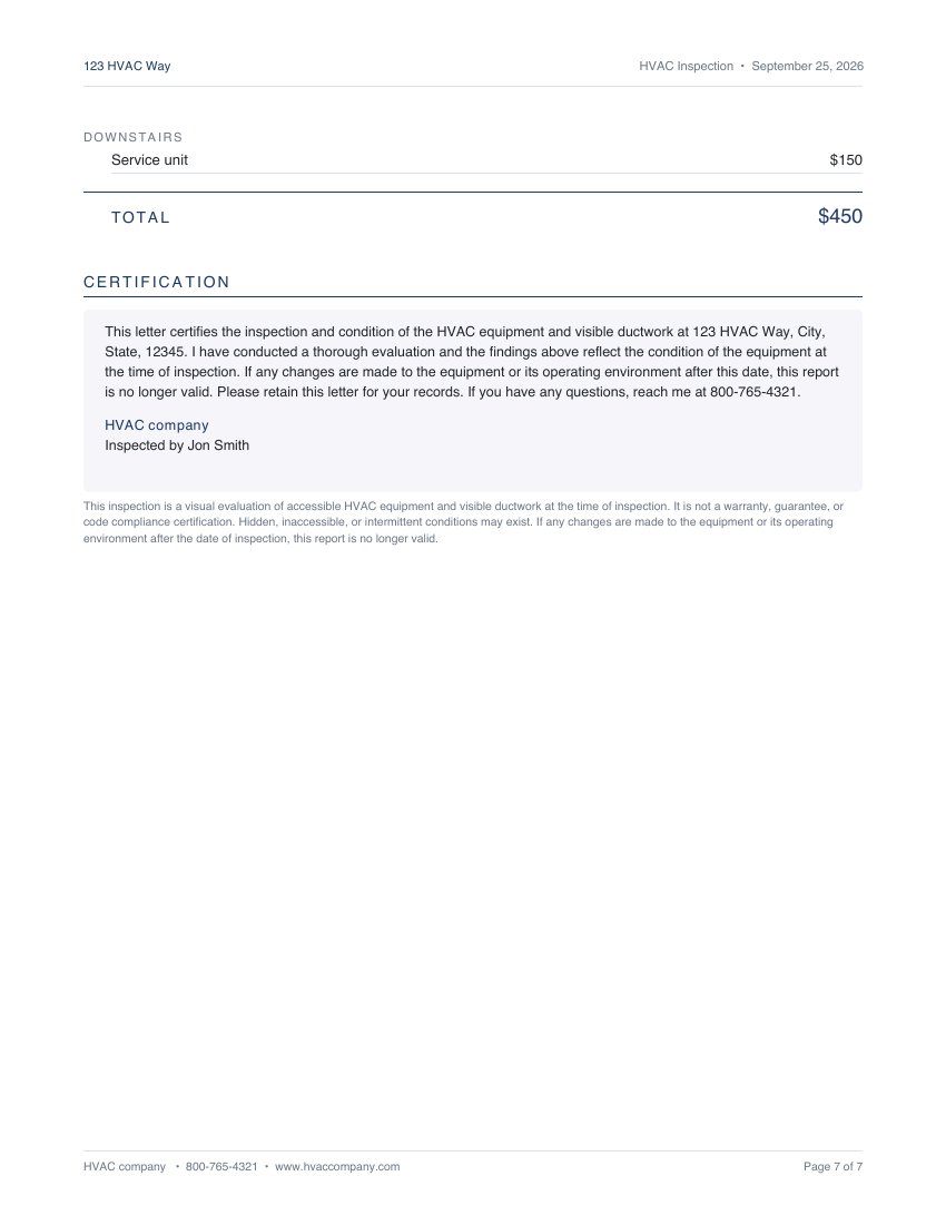 Example HVAC inspection report, page 7 of 7